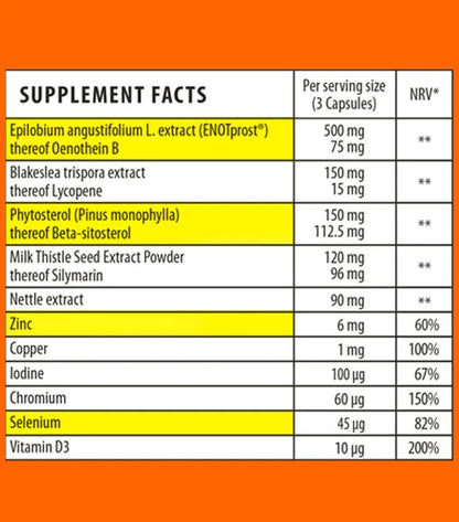 Herboxa Prostate supplement facts label
